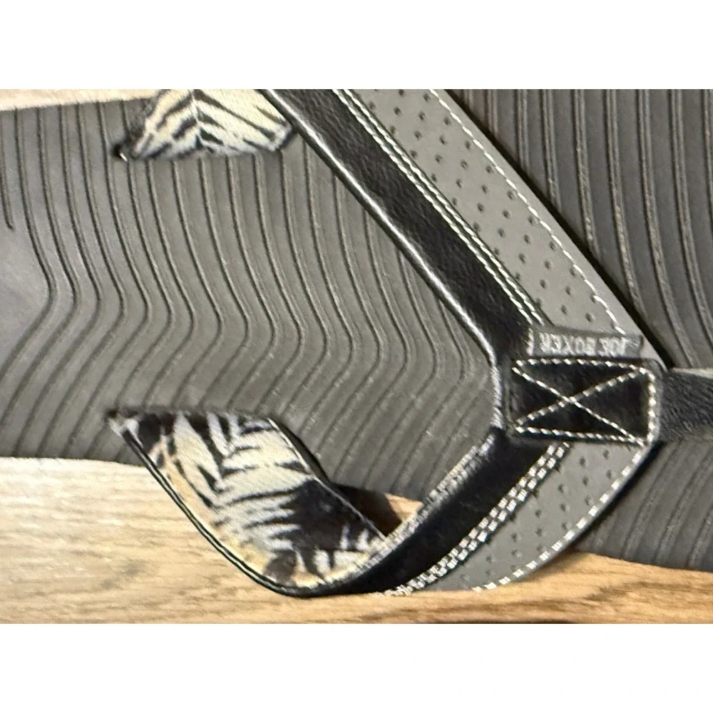 Joe Boxer Flip Flops Men 10 Black Adult Sorley Palm Leaf Thong Sandals Excellent